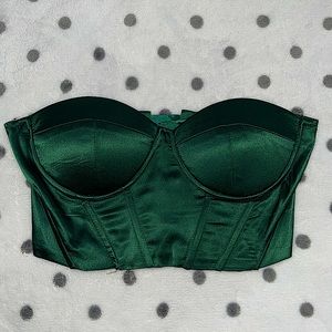 Shein Checker Print Lace Back Crop Tube Top Emerald Green Size XS